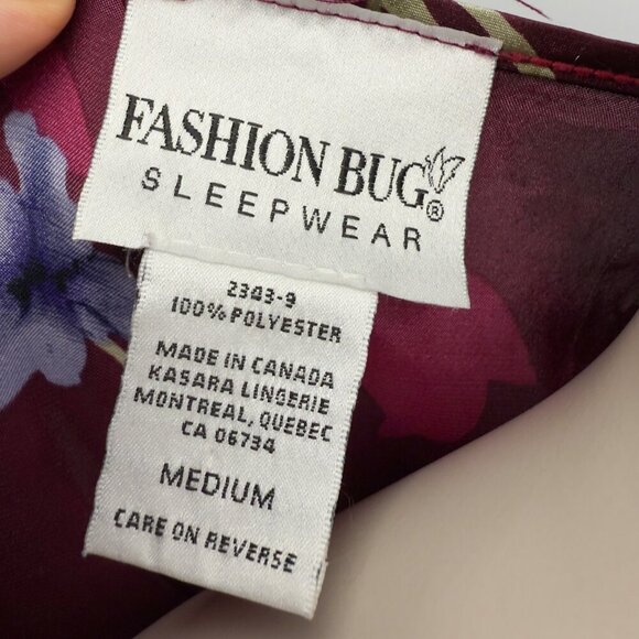 FASHION BUG Floral Red Kimono Robe Satin Knees Long Burgundy Color sz M - Picture 5 of 6